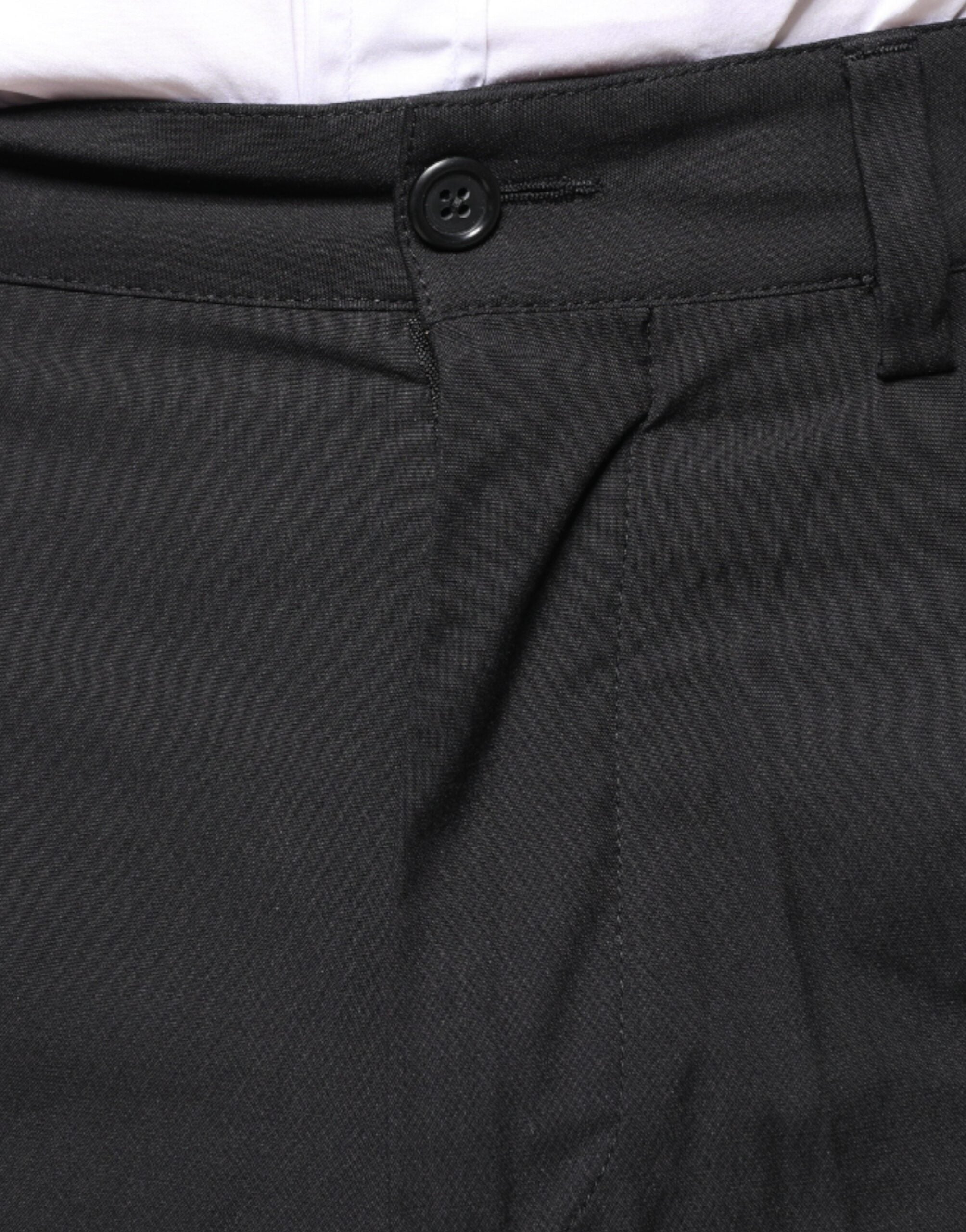 Black Crown cotton dress pants by Dolce & Gabbana, tailored fit with smooth fabric and classic waistband, front view.