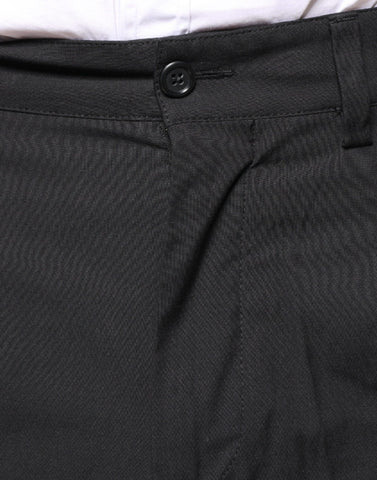 Black Crown cotton dress pants by Dolce & Gabbana, tailored fit with smooth fabric and classic waistband, front view.