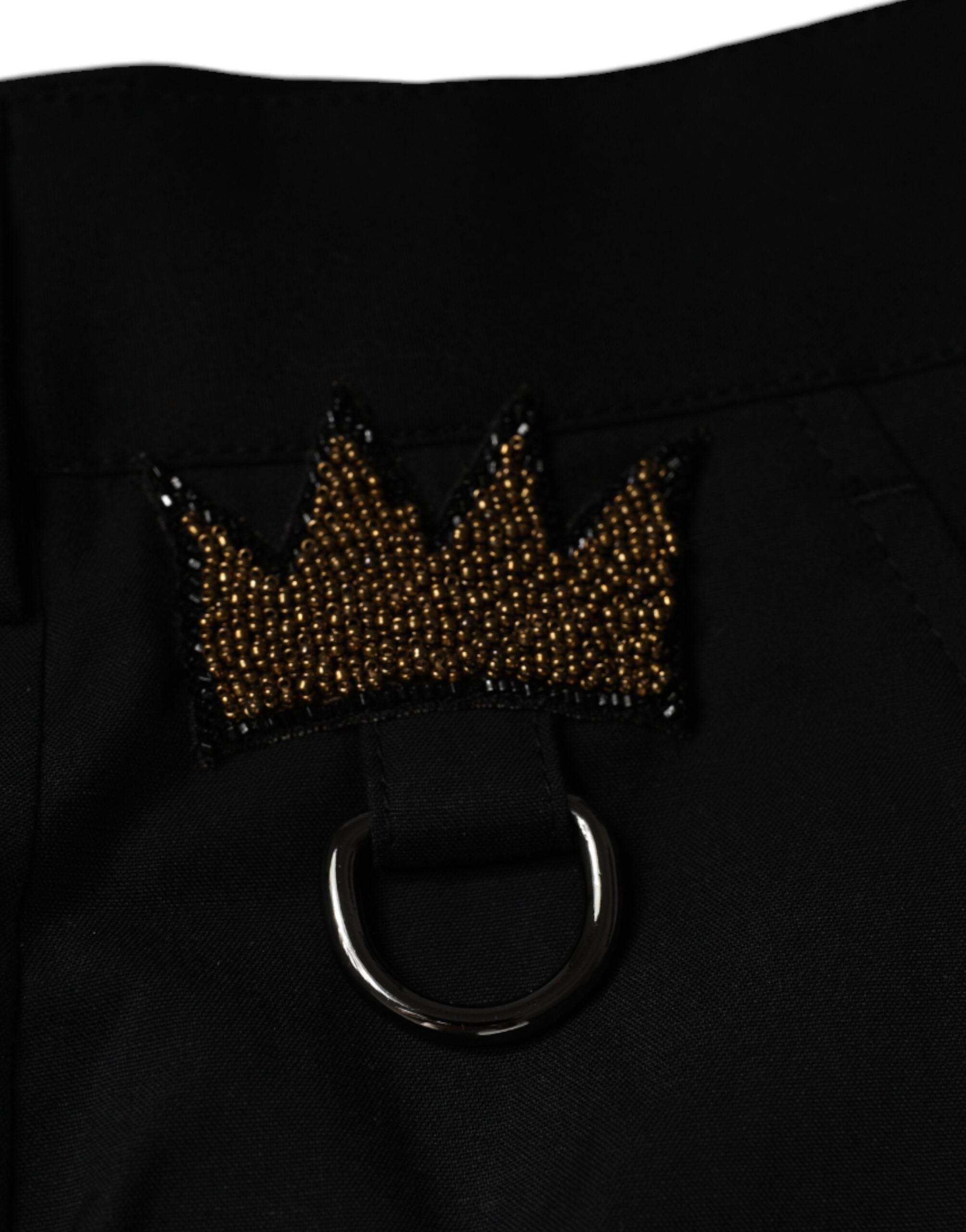 Black Crown cotton dress pants by Dolce & Gabbana, tailored fit with classic style, shown on a mannequin.