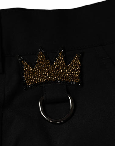 Black Crown cotton dress pants by Dolce & Gabbana, tailored fit with classic style, shown on a mannequin.