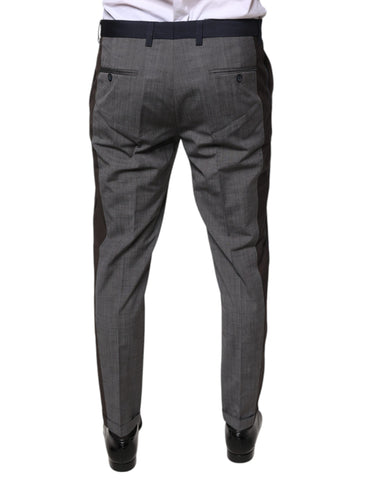 Black cotton wool formal dress pants by Dolce & Gabbana, tailored fit with classic waistband and sleek, elegant design.