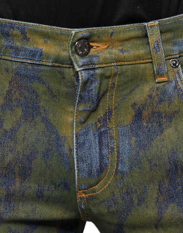 Blue cotton dye slim fit men's denim jeans by Dolce & Gabbana, showing the fitted style and classic denim texture.