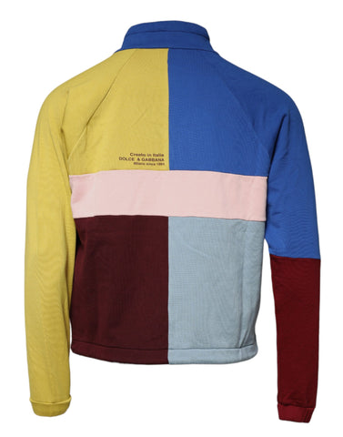 Multicolor patchwork men's sweatshirt by Dolce & Gabbana with a casual fit and vibrant mixed fabric design.