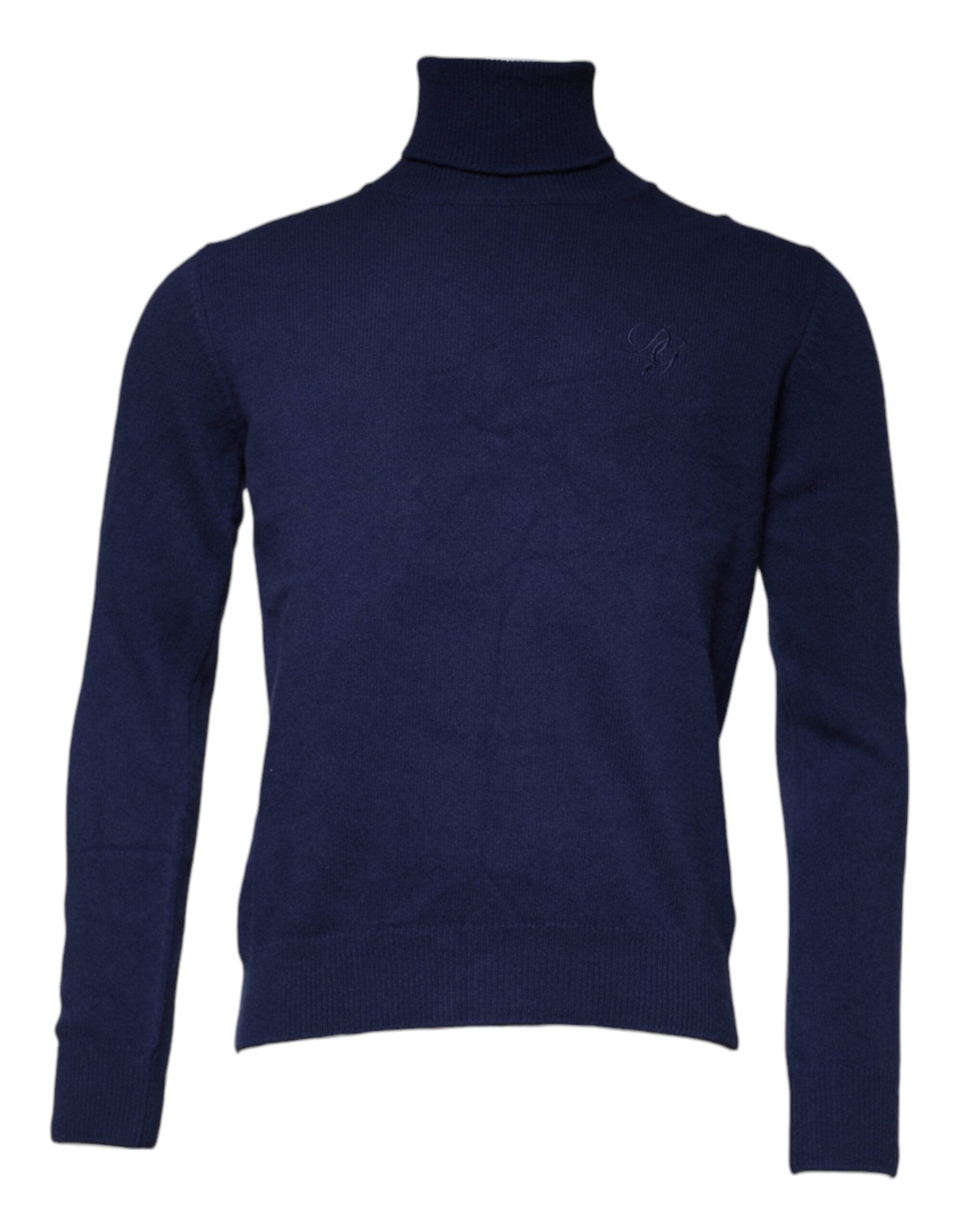Blue wool knit turtleneck pullover sweater by Dolce & Gabbana with a cozy, fitted design and ribbed collar.