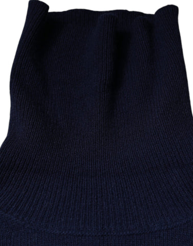 Blue wool knit turtleneck pullover sweater by Dolce & Gabbana, showing a close-up of the textured fabric and classic fit.