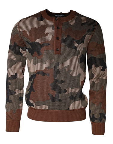 Multicolor camouflage men's pullover sweater by Dolce & Gabbana, showing a stylish knit with vibrant camo pattern.