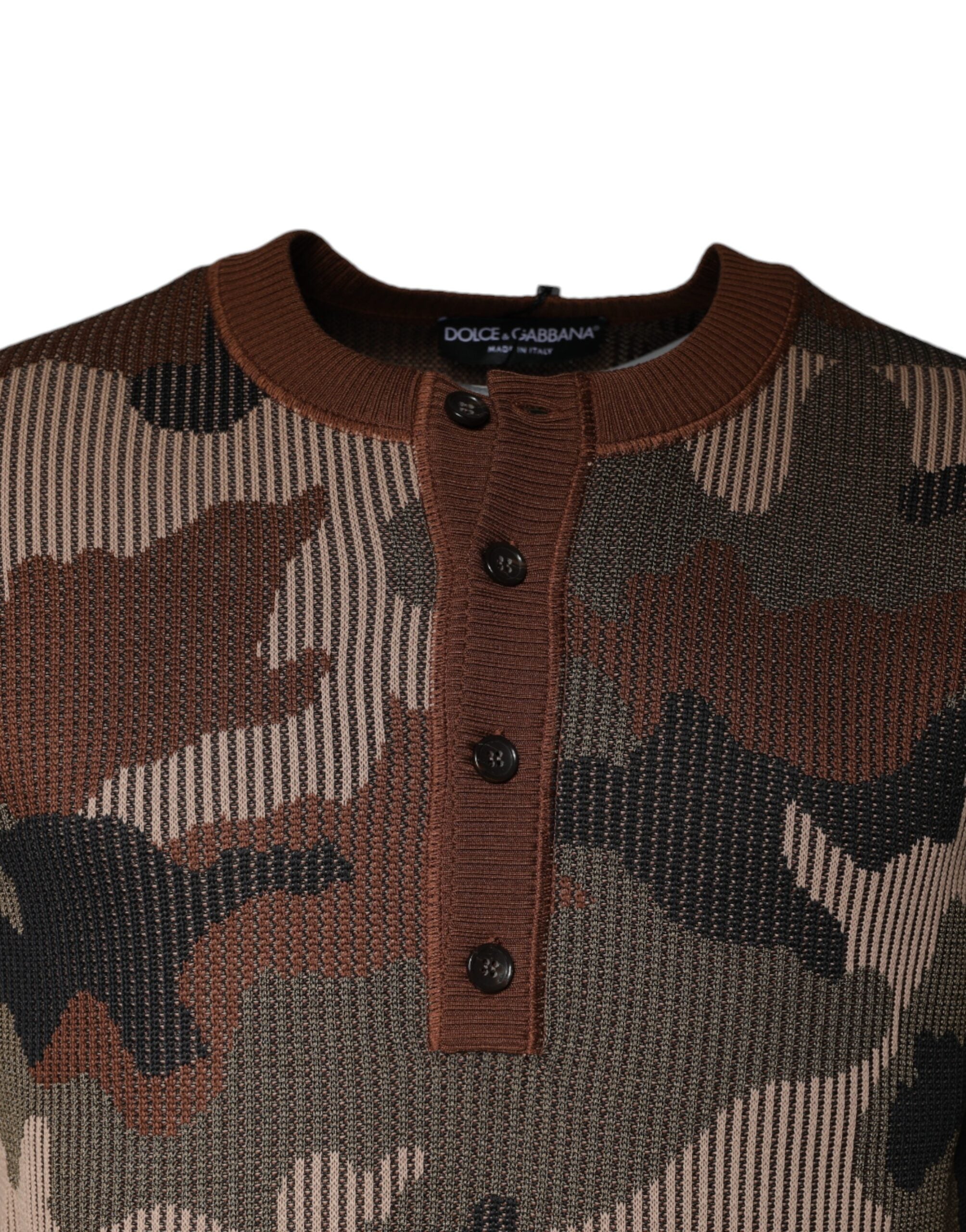 Multicolor camouflage men's pullover sweater by Dolce & Gabbana, featuring a stylish camouflage pattern and comfortable fit.