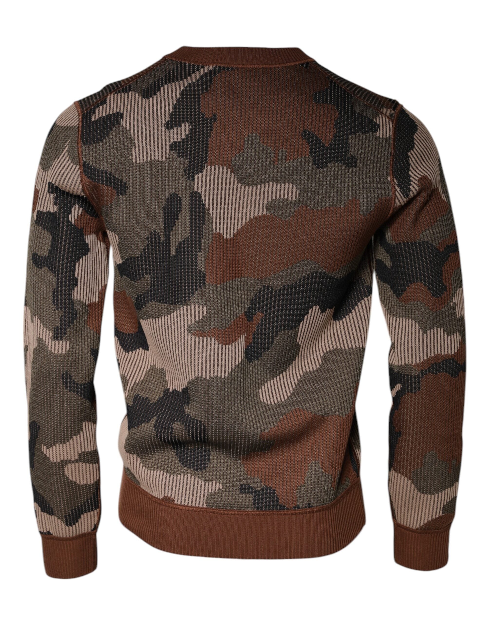 Multicolor camouflage men's pullover sweater by Dolce & Gabbana featuring a stylish, fitted design with a crew neckline.