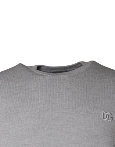 Light gray wool crew neck pullover sweater by Dolce & Gabbana, featuring a classic fit and textured knit fabric.
