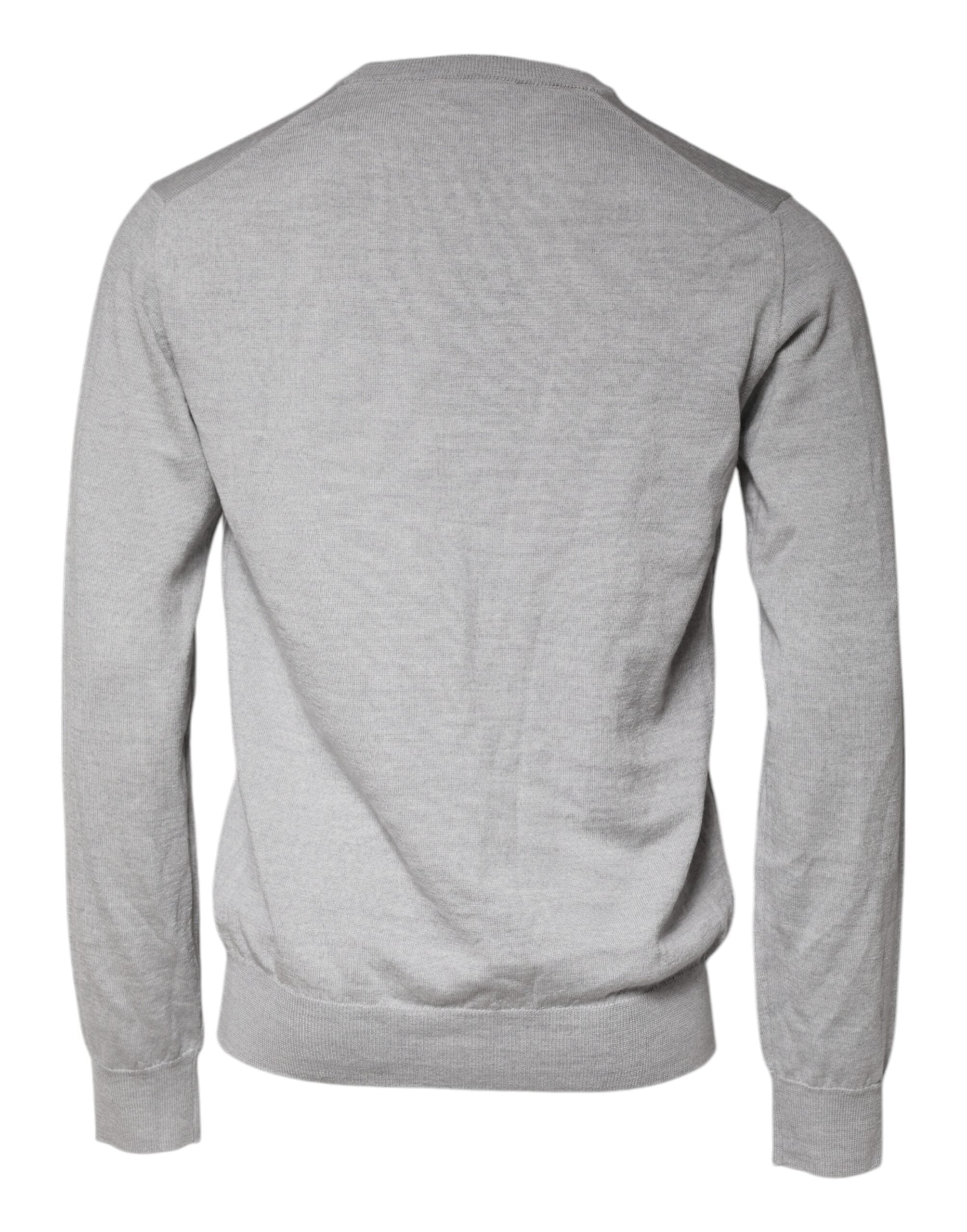 Light gray wool crew neck pullover sweater by Dolce & Gabbana, featuring a classic fit and textured knit fabric.