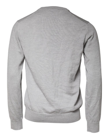 Light gray wool crew neck pullover sweater by Dolce & Gabbana, featuring a classic fit and textured knit fabric.