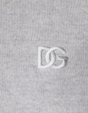 Light gray wool crew neck pullover sweater by Dolce & Gabbana, showing soft fabric and classic fit on a plain background.