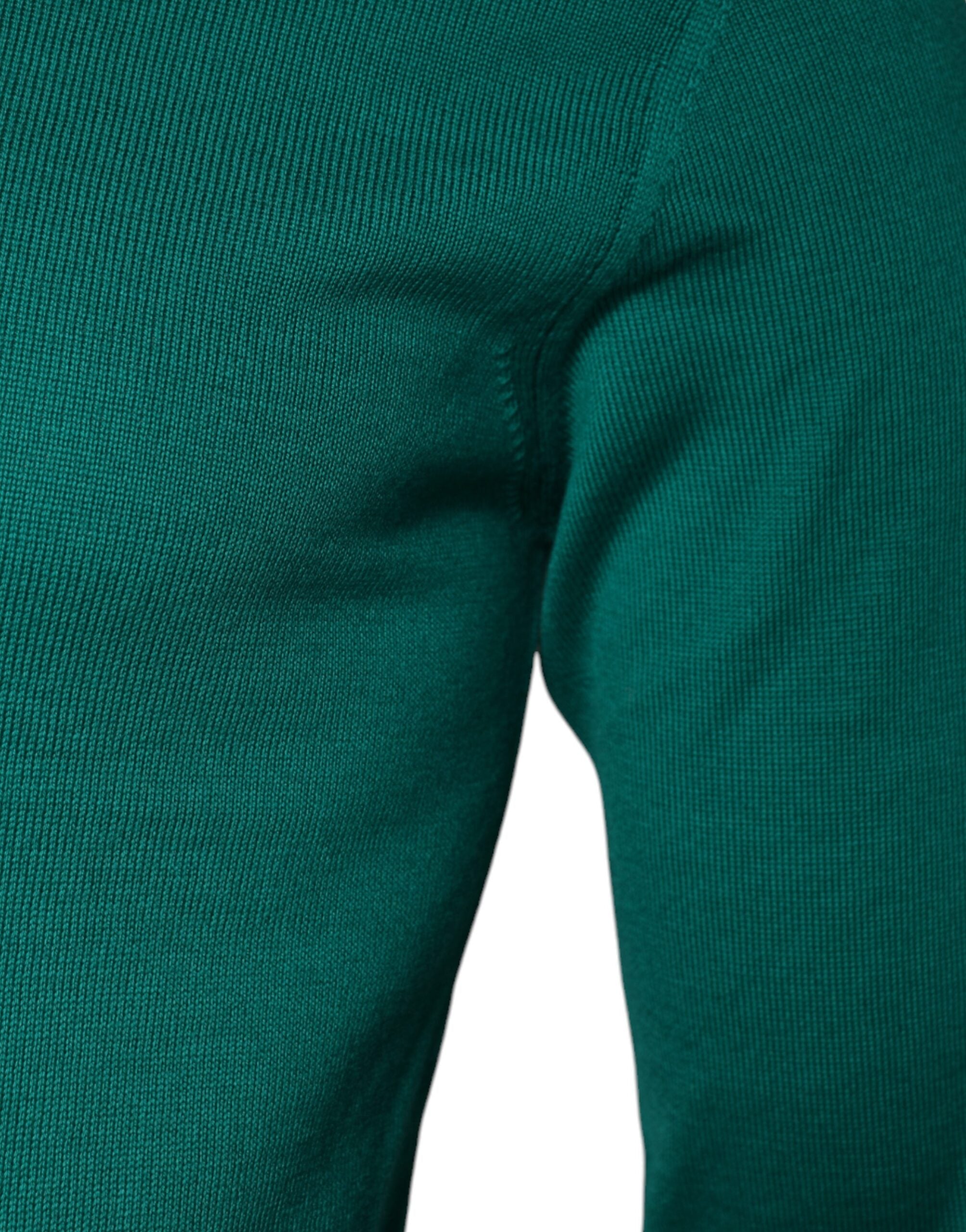Green wool knit crew neck sweater by Dolce & Gabbana, featuring a classic fit and textured knit pattern.
