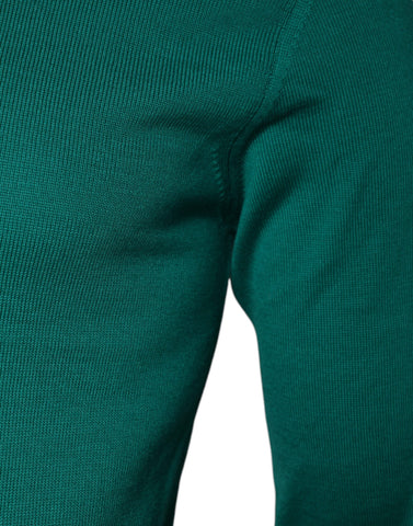 Green wool knit crew neck sweater by Dolce & Gabbana, featuring a classic fit and textured knit pattern.