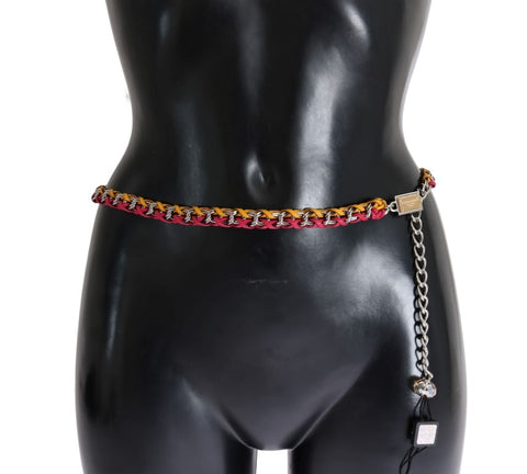 Red and yellow leather crystal belt by Dolce & Gabbana with gold-tone buckle and decorative crystal accents.