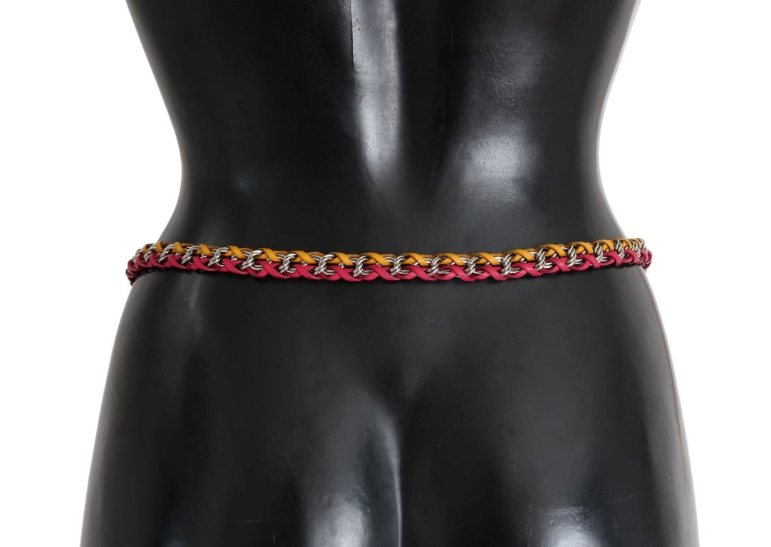 Red and yellow leather crystal belt by Dolce & Gabbana featuring sparkling crystal accents and a stylish buckle.