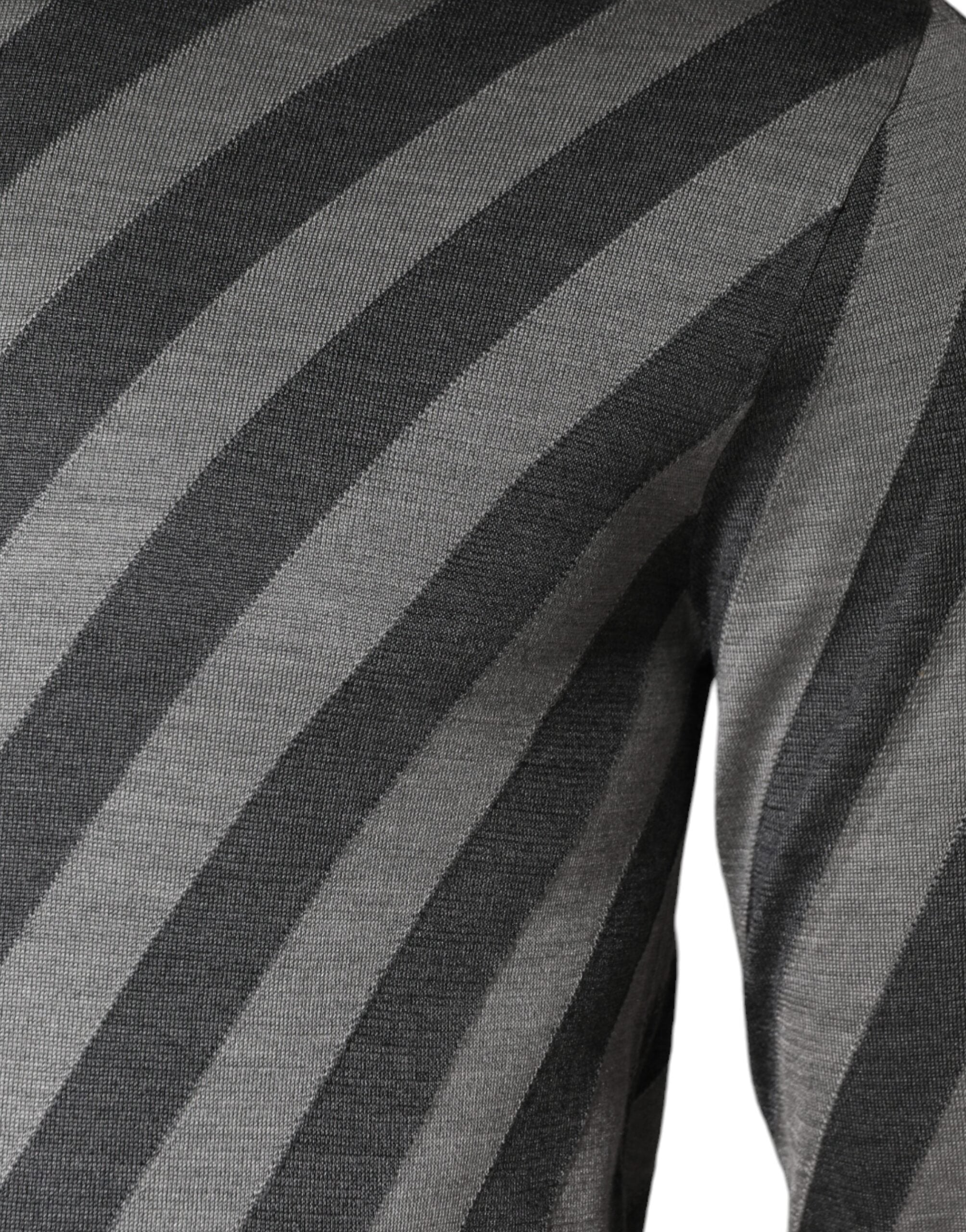 Gray Dolce & Gabbana long sleeve round neck pullover sweater with subtle stripe pattern on soft knit fabric.