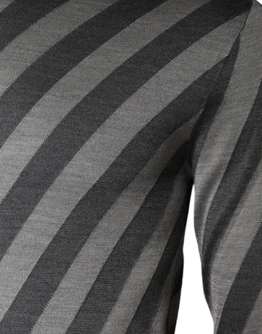 Gray Dolce & Gabbana long sleeve round neck pullover sweater with subtle stripe pattern on soft knit fabric.
