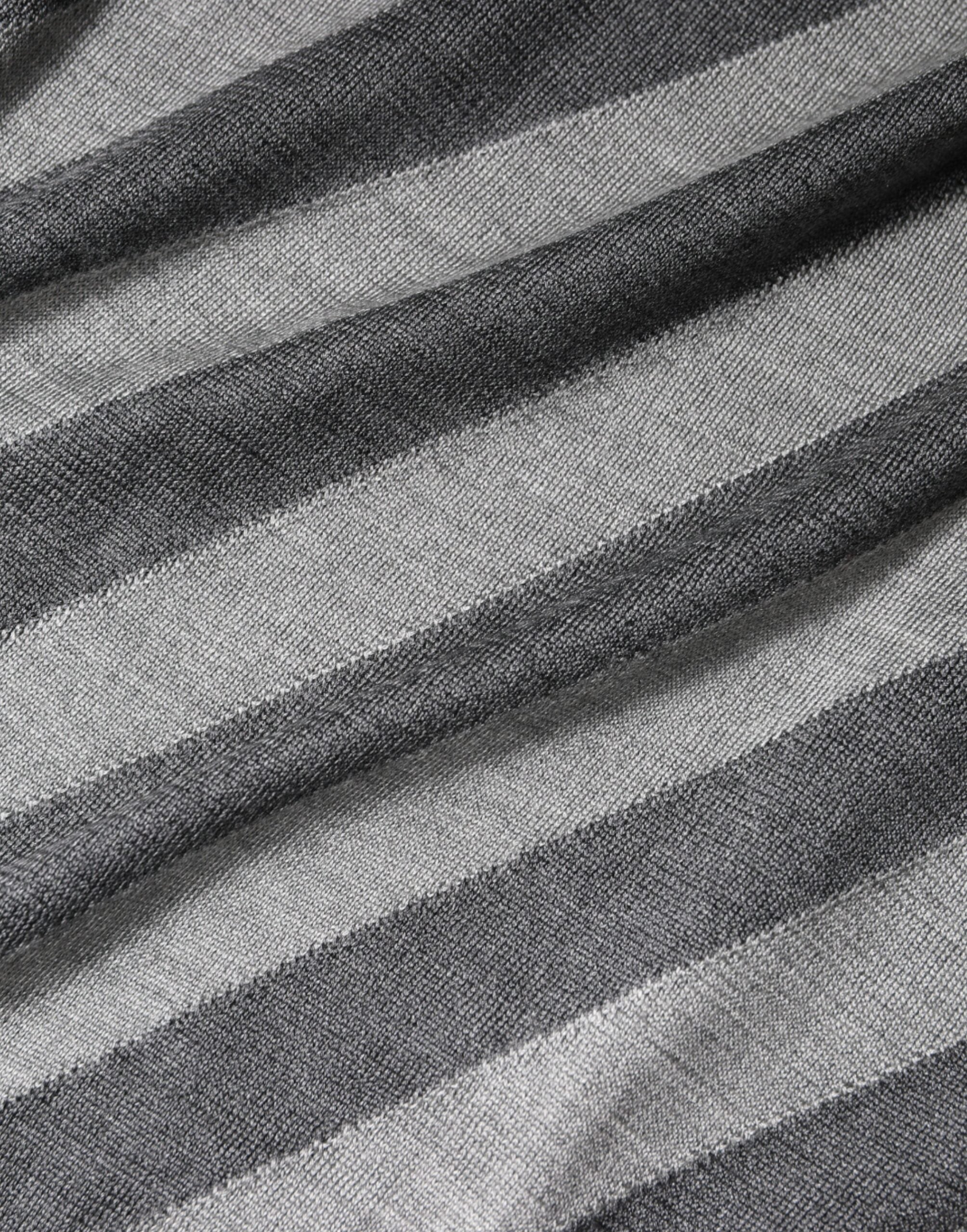 Gray striped long sleeve round neck pullover sweater by Dolce & Gabbana with a cozy knit texture.
