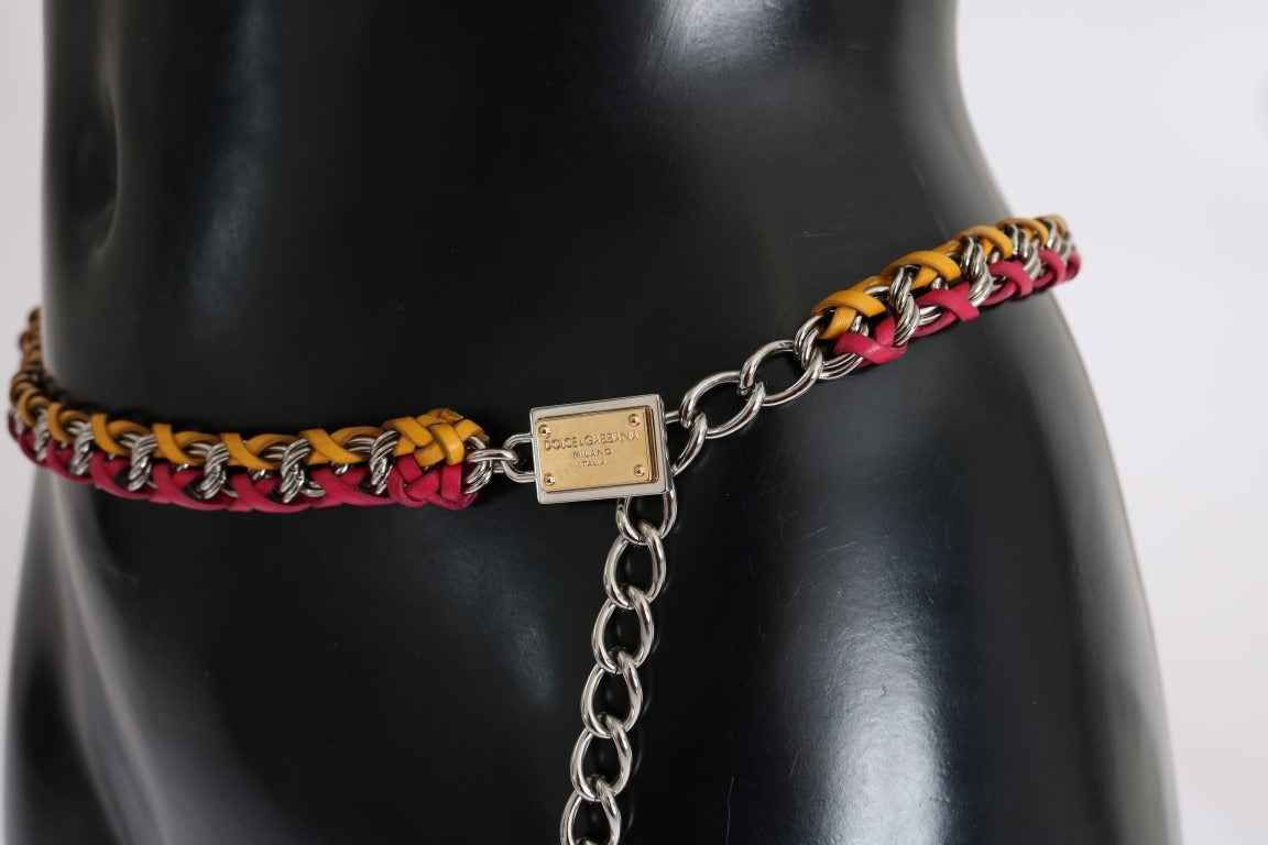 Red and yellow leather crystal belt by Dolce & Gabbana featuring sparkling crystal embellishments and a stylish designer buckle.