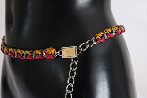 Red and yellow leather crystal belt by Dolce & Gabbana featuring sparkling crystal embellishments and a stylish designer buckle.