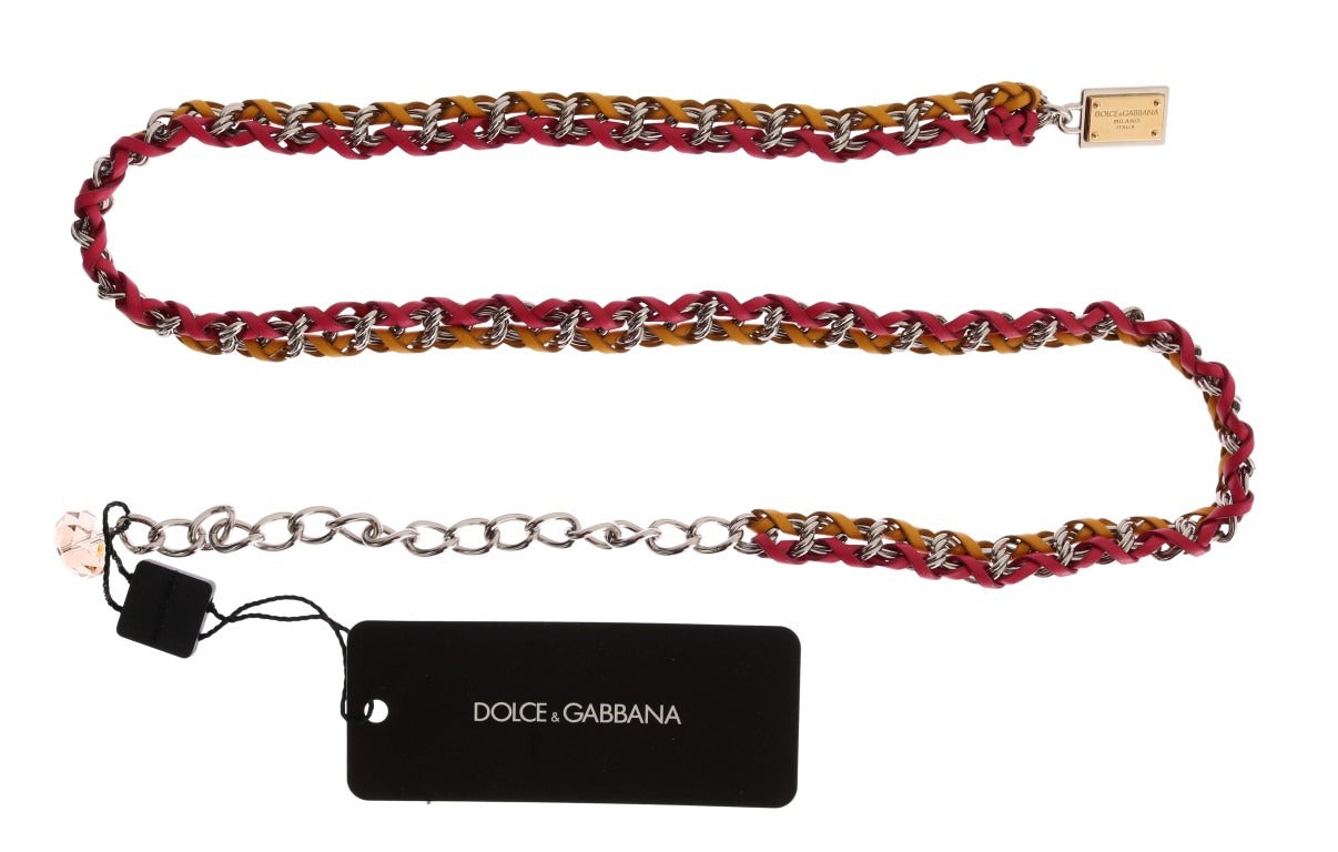 Red and yellow leather crystal belt by Dolce & Gabbana with sparkling crystal accents and a sleek, stylish design.