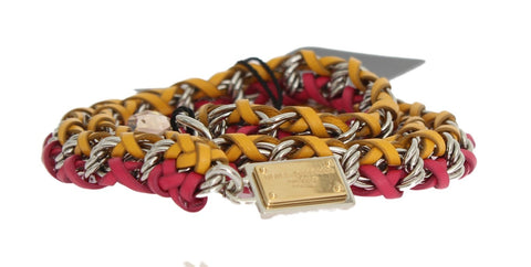 Red and yellow leather crystal belt by Dolce & Gabbana with decorative crystal accents and a sleek buckle design.
