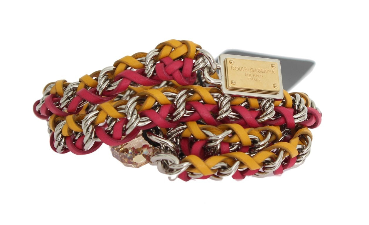Red and yellow leather crystal belt by Dolce & Gabbana with sparkling embellishments and a stylish buckle.