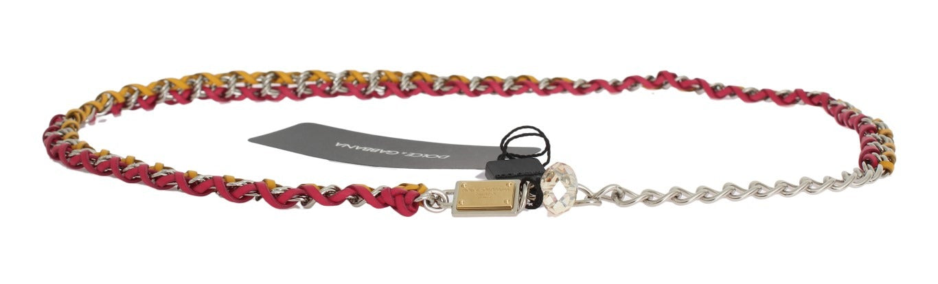 Red and yellow leather crystal belt by Dolce & Gabbana featuring a stylish, decorative design with sparkling crystal accents.