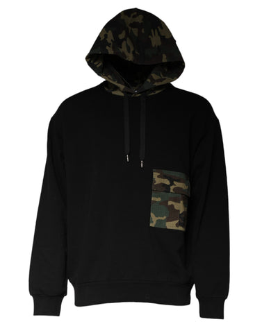 Black camouflage hooded sweatshirt by Dolce & Gabbana, featuring a cozy hood and camouflage pattern, casual sweater for everyday wear.