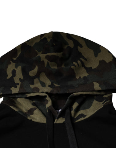 Black camouflage hooded sweatshirt by Dolce & Gabbana, featuring a casual fit and front pocket, displayed on a plain background.
