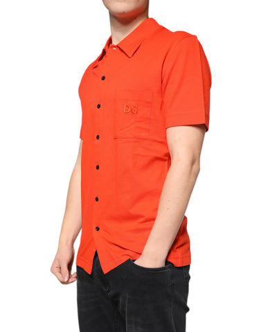 Orange cotton casual polo shirt with buttons from Dolce & Gabbana, displayed on a plain background.