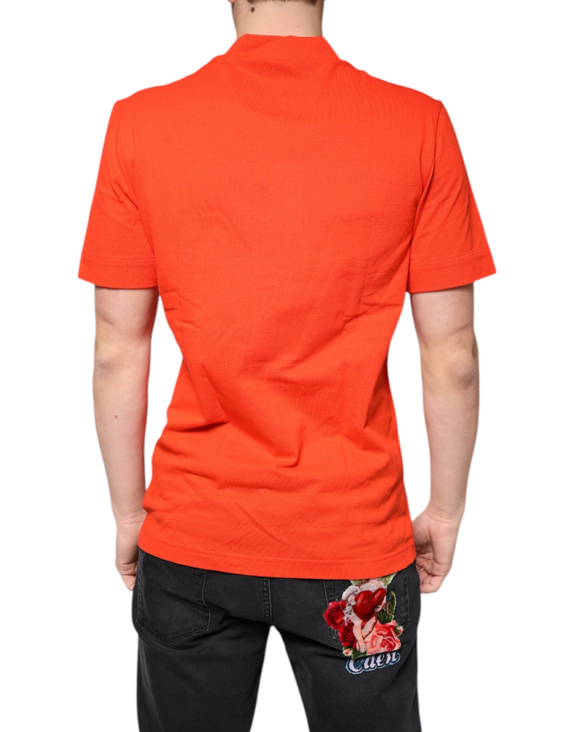 Orange cotton casual polo shirt with button-down collar from Dolce & Gabbana, displayed flat on a neutral background.