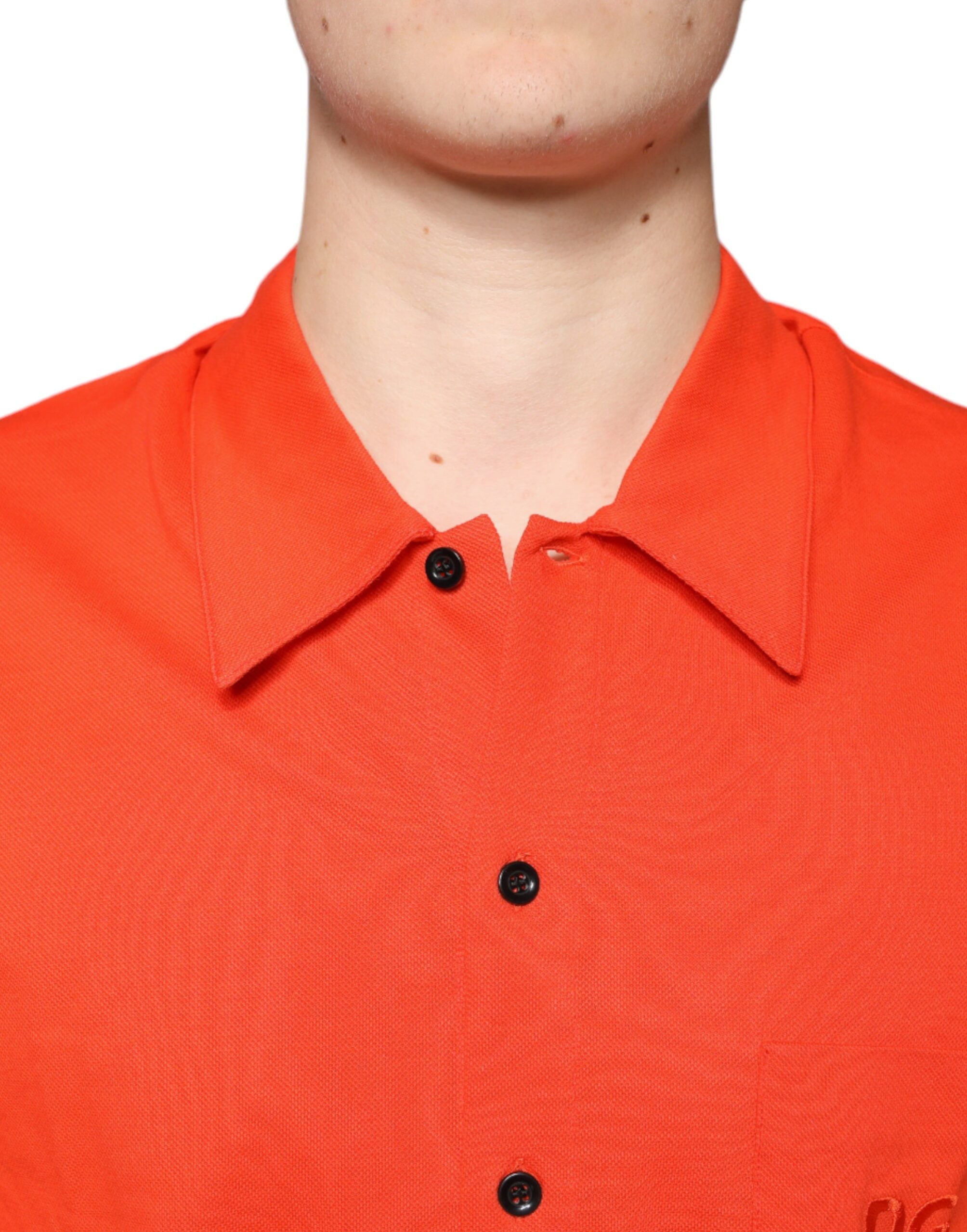 Orange cotton button-down casual polo shirt by Dolce & Gabbana, featuring a classic collar and relaxed fit.