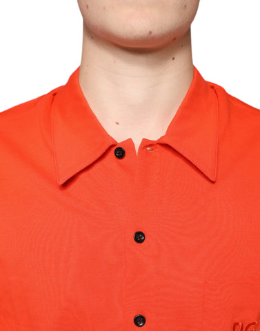 Orange cotton button-down casual polo shirt by Dolce & Gabbana, featuring a classic collar and relaxed fit.