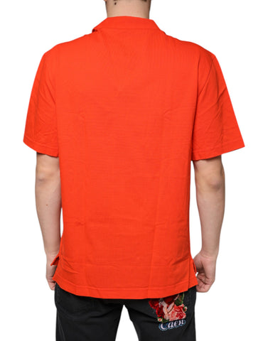 Orange cotton button-down casual polo shirt by Dolce & Gabbana, featuring a classic fit and stylish design.