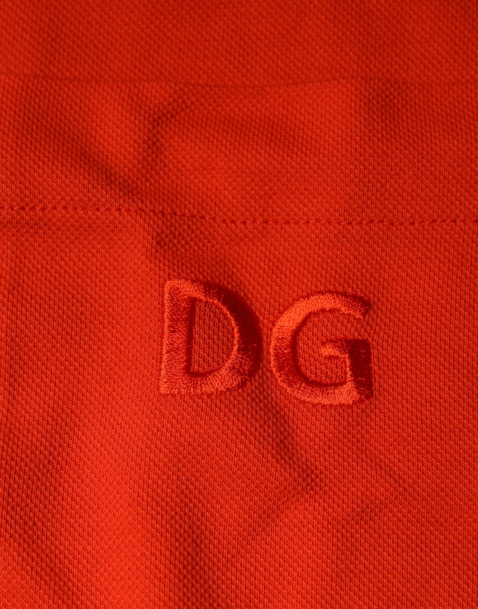 Orange cotton button-down casual polo shirt by Dolce & Gabbana, featuring a classic collar and relaxed fit.