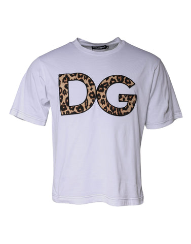 White Dolce & Gabbana cotton T-shirt featuring the DG logo on the front, with short sleeves and a classic fit.