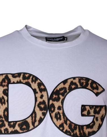 White Dolce & Gabbana cotton T-shirt with DG logo print, short sleeves, casual fit, and soft fabric.