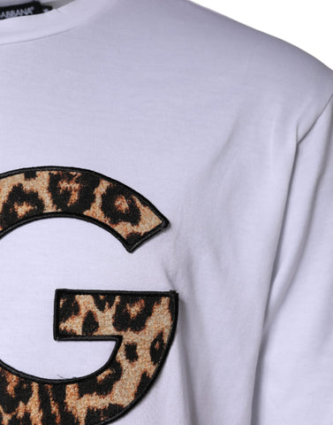 White Dolce & Gabbana cotton T-shirt with DG logo, short sleeves, casual fit, front view.
