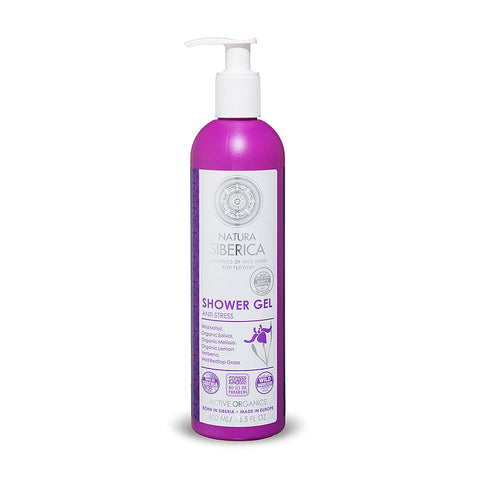 Natura Siberica Anti-Stress Gel de Baño in a bottle, relaxing bath product with natural ingredients, by Jag Couture London New York