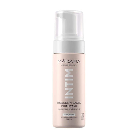 Mádara Intim Hyaluron-Lactic Gel de Baño Íntimo, 150ml, with gentle cleansing and hydrating ingredients, suitable for sensitive skin.