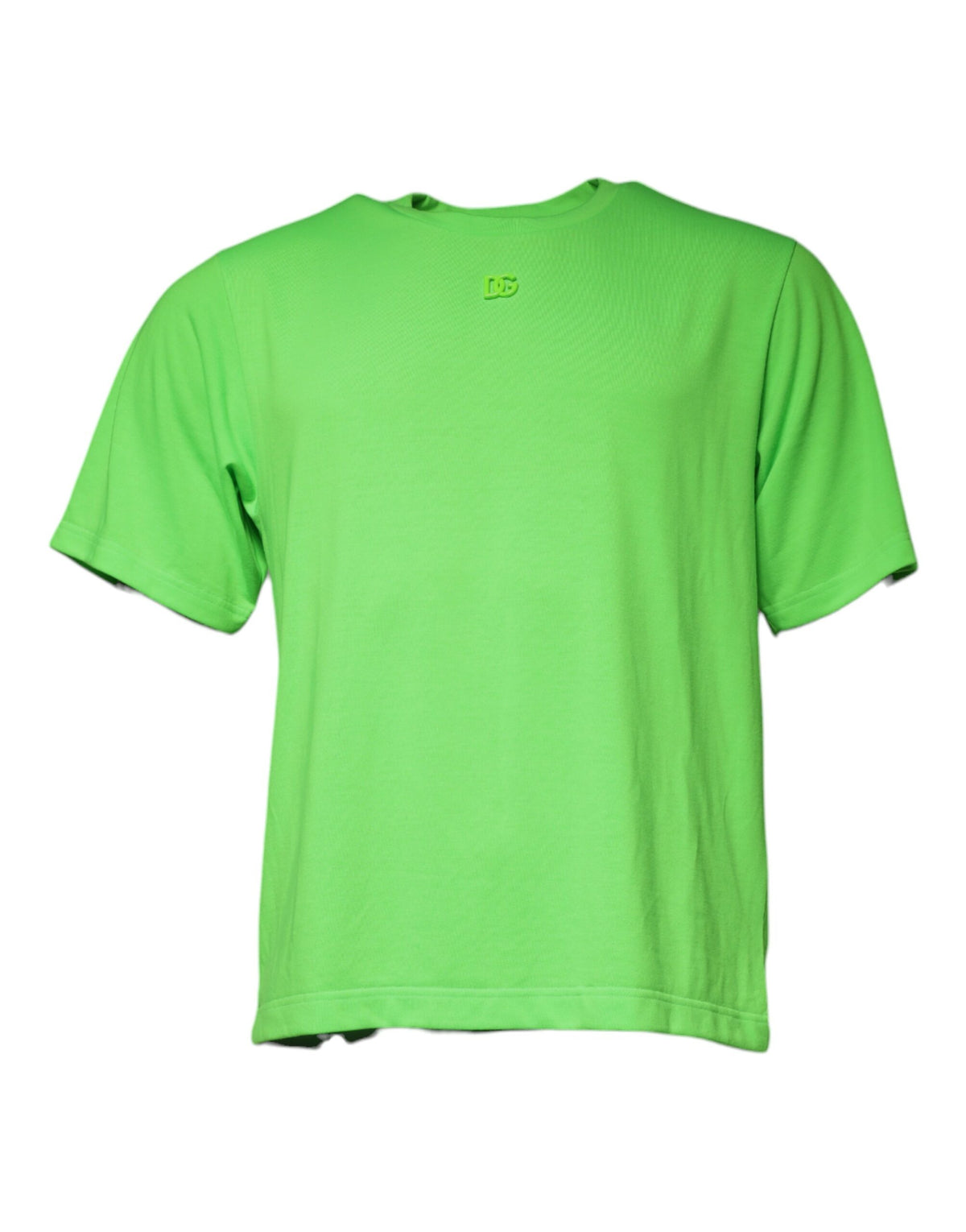Green Dolce & Gabbana logo round neck short sleeve T-shirt displayed on a hanger.