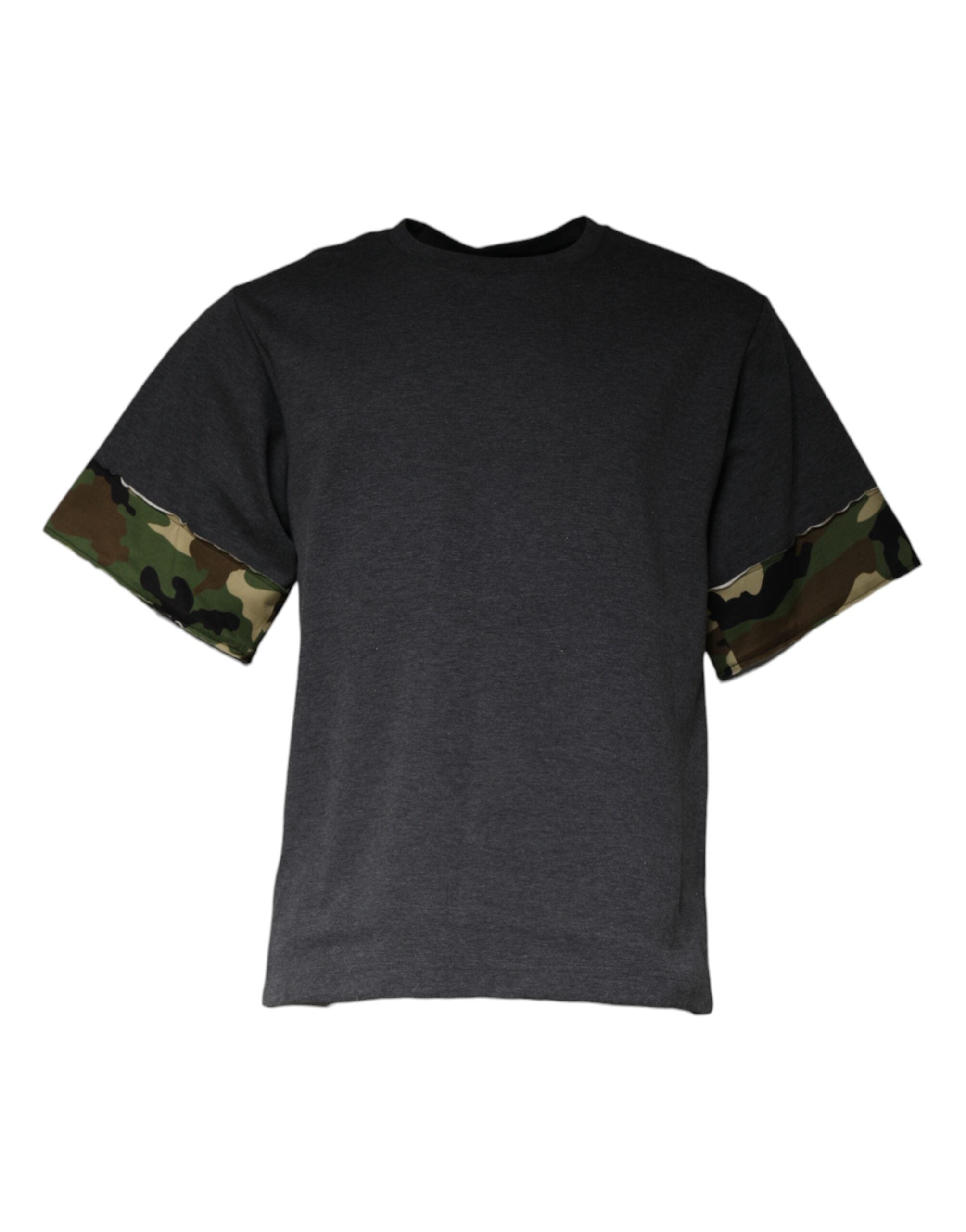 Dark gray camouflage crew neck T-shirt by Dolce & Gabbana displayed on a flat surface.