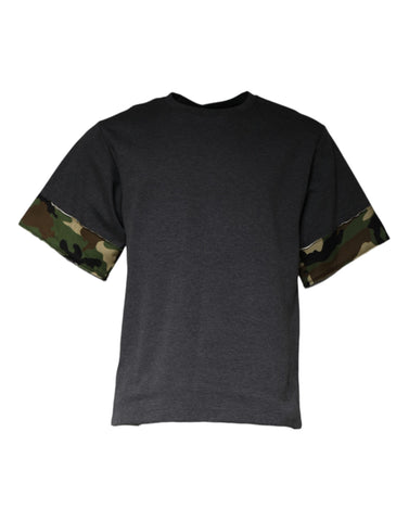 Dark gray camouflage crew neck T-shirt by Dolce & Gabbana, showing the fabric pattern and casual fit.