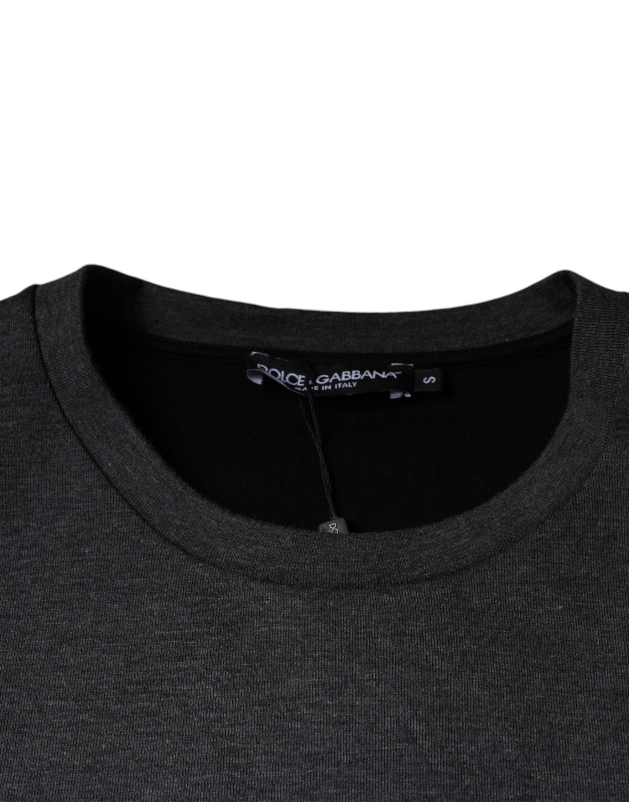 Dark gray camouflage crew neck T-shirt by Dolce & Gabbana, featuring a fitted design and military-inspired print.