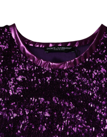 Purple sequin round neck sleeveless T-shirt by Dolce & Gabbana, featuring shimmering sequins and a casual round neckline.