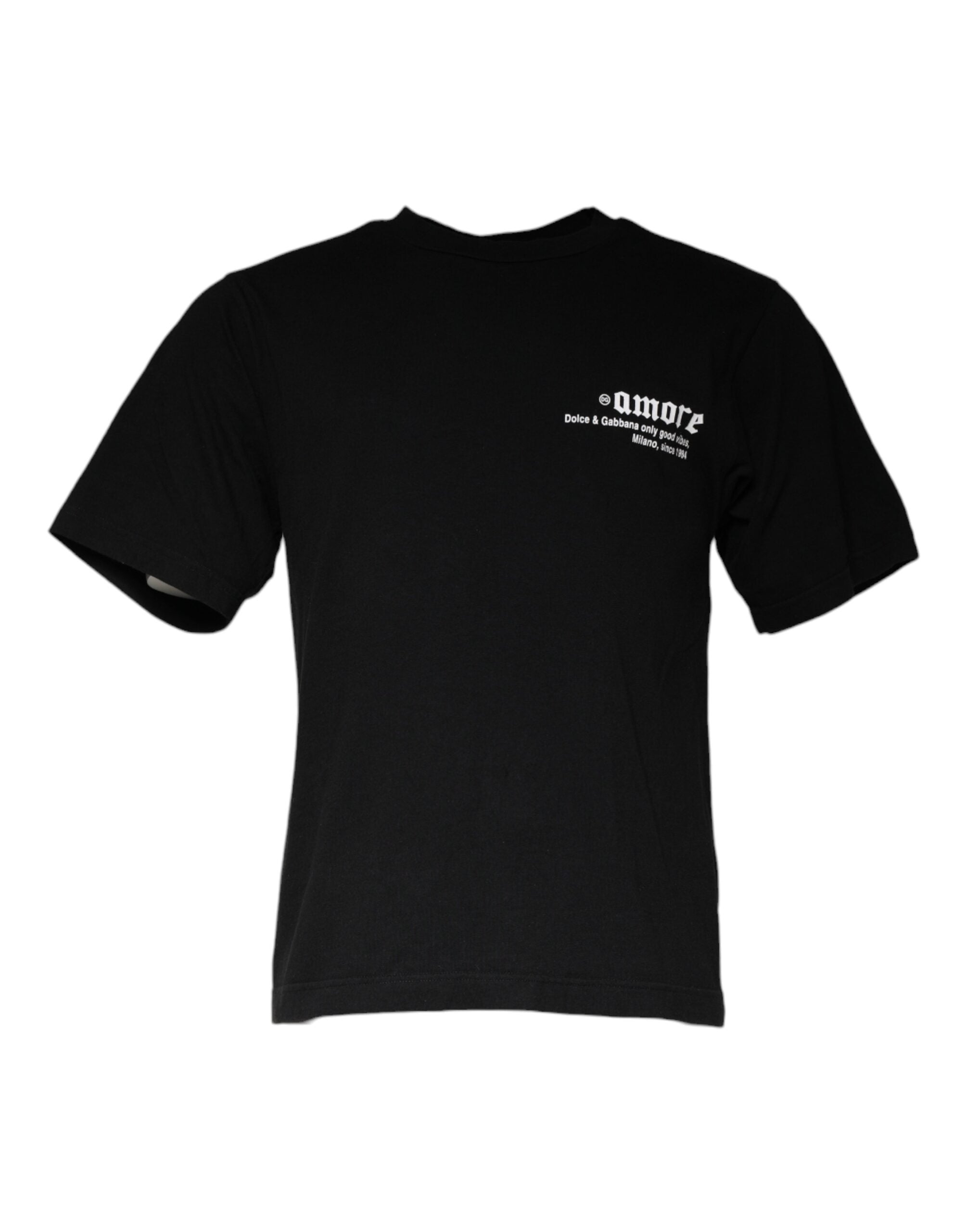 Black cotton crew neck T-shirt with Amore print by Dolce & Gabbana, featuring a stylish fit and designer logo.