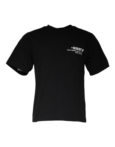 Black cotton crew neck T-shirt with Amore print by Dolce & Gabbana, featuring a stylish fit and designer logo.