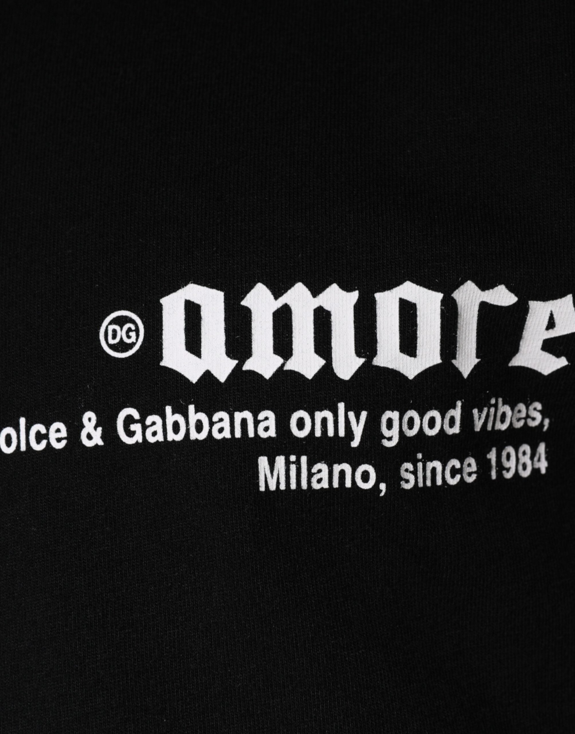 Black Dolce & Gabbana Amore print cotton crew neck T-shirt with bold graphic design and classic fit.